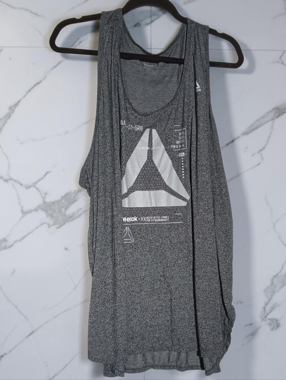 Reebok Gray Heather Graphic Racerback Muscle Tank